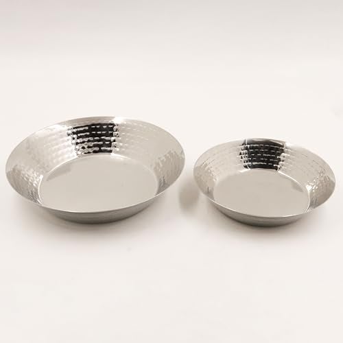 Spillbox Stainless Steel Hammered Parat Lunch Plate Set - Quarter, Snack, Nasta, Dessert, Side Dish - Mirror Finish, BPA Free - Set of 2 - Image 1