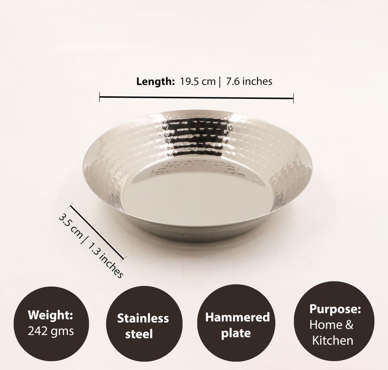 Spillbox Stainless Steel Hammered Parat Lunch Plate Set - Quarter, Snack, Nasta, Dessert, Side Dish - Mirror Finish, BPA Free - Set of 2 - Image 4