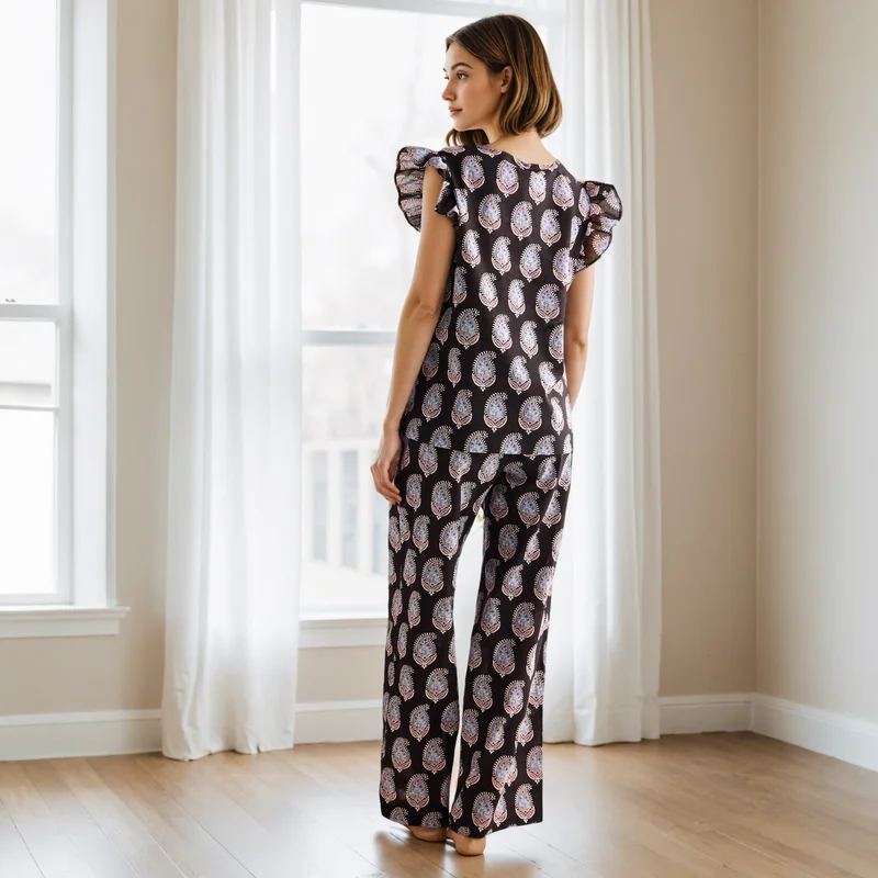 Splash FAV Printed Pyjama Set with Ruffle Sleeves