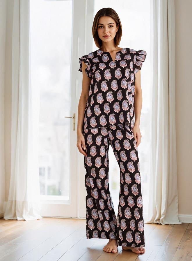 سبلاش فيڤ طقم بيجامة مطبوع بأكمام مكشكشة - Image 1