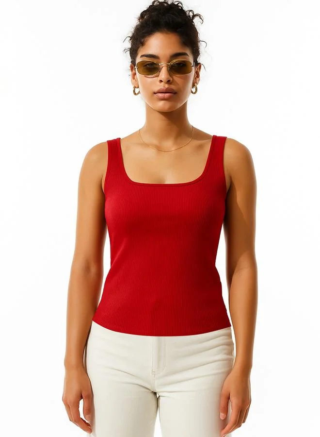 SASSAFRAS Women Red Rib Sleeveless Top