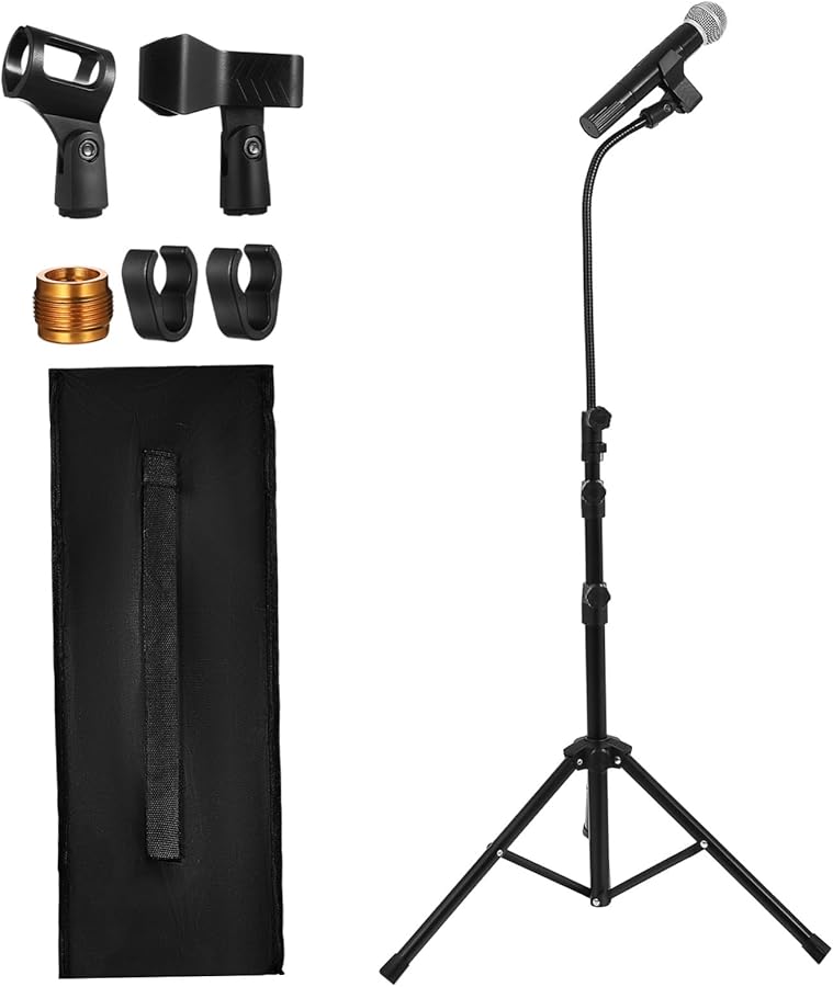 Heavy Duty Adjustable Floor Microphone Stand With Clamp And Carrying Bag For Singing Recording - Image 1