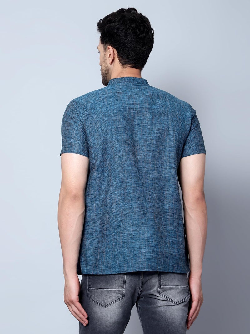 LATEST CHIKAN Men's Cotton Blend Regular Textured Short Kurta Half Sleeves - Casual Ethnic Wear -SK-DBL-F-40 Light Blue - Image 5