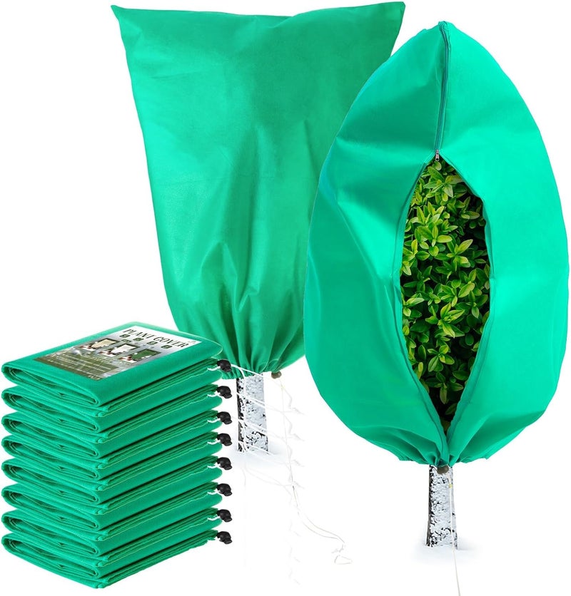 HOMIMP Plant Covers Freeze Protection, 8Pack Frost Covers with Zipper Drawstring (23.6" x 31.5") Plant Protection Cover Bags for Outdoor Winter Frost Cold Weather Shrubs Trees Jacket Covers(Green) - Image 1
