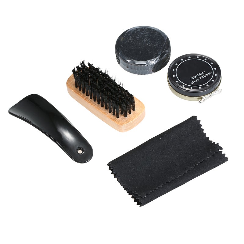 6PCS Shoe Polish Care Kit Leather Shoe Shine Set Shoe Brushes Compact Shoe Cleaning Kit with PU Leather Case Black - Image 3
