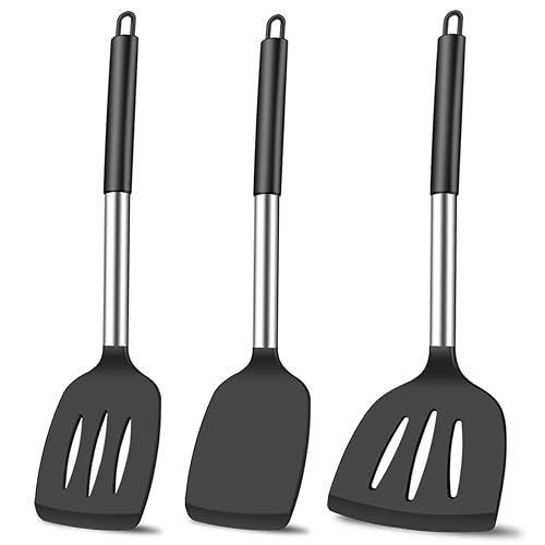 KLAQQED 3Pcs Silicone Spatula Set Heat Resistant Spatulas for Nonstick Cookware Fish Turner Plastic Spatulas Rubber Wok Spatula, Long Large Spatula Silicone Cooking Use Kitchen Utensils Set - Image 1