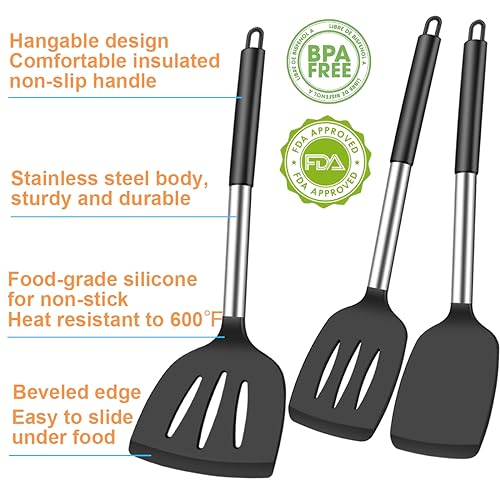 KLAQQED 3Pcs Silicone Spatula Set Heat Resistant Spatulas for Nonstick Cookware Fish Turner Plastic Spatulas Rubber Wok Spatula, Long Large Spatula Silicone Cooking Use Kitchen Utensils Set - Image 2