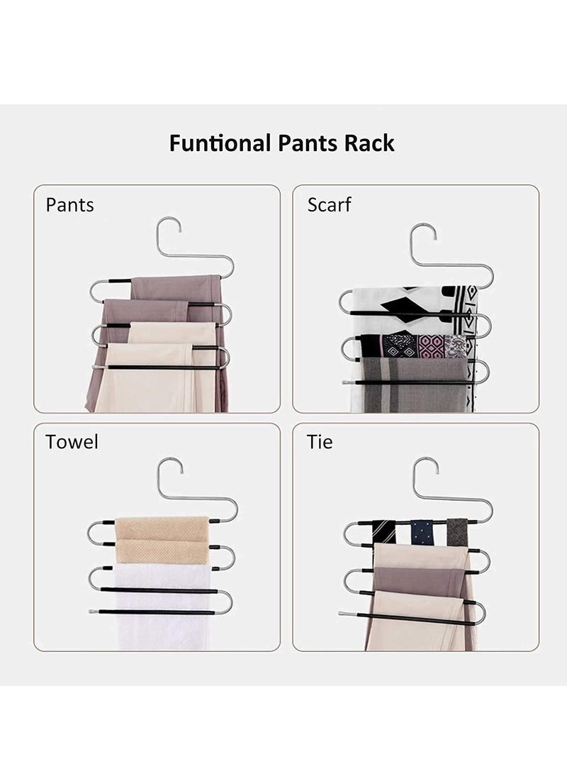 LEDIN Pants Hangers, S Shaped Non Slip Space Saving Hangers Clothes Trouser Hangers Stainless Steel Metal Multilayer Clothes Hanger Closet Storage for Pants Jeans Shirts Scarfs Ties (5 Packs)  - Image 2