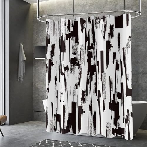 GCIREC Black and White Shower Curtain, Abstract Art with Brushstrokes Chaos Image Print Bathroom Curtain for Men Contemporary Bathtub Decor Waterproof Fabric Machine Washable with 12 Hooks - Image 1