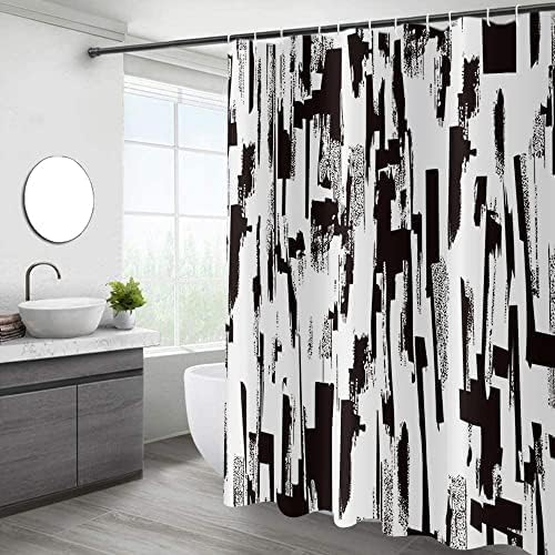 GCIREC Black and White Shower Curtain, Abstract Art with Brushstrokes Chaos Image Print Bathroom Curtain for Men Contemporary Bathtub Decor Waterproof Fabric Machine Washable with 12 Hooks - Image 2