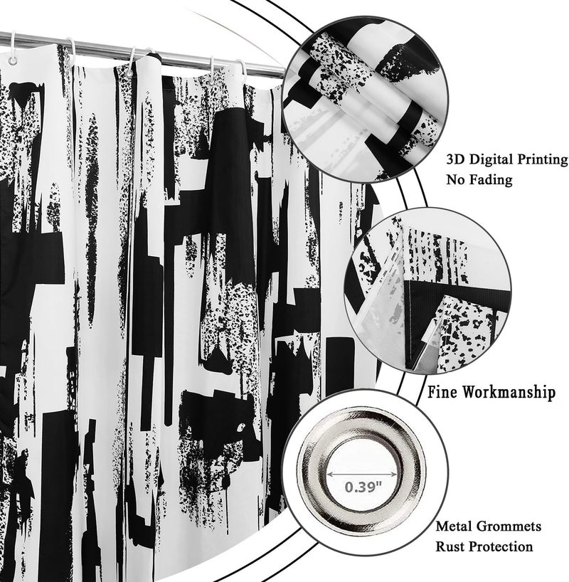 GCIREC Black and White Shower Curtain, Abstract Art with Brushstrokes Chaos Image Print Bathroom Curtain for Men Contemporary Bathtub Decor Waterproof Fabric Machine Washable with 12 Hooks - Image 5