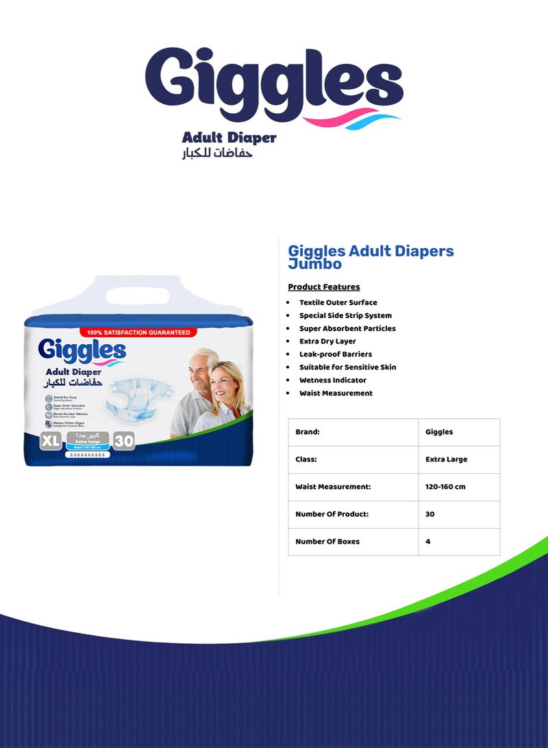 giggles Adult Diaper, Size XL, 30 Count Turkish Made Diaper with Extra Dryness Layer and Wetness Indicator - Image 4