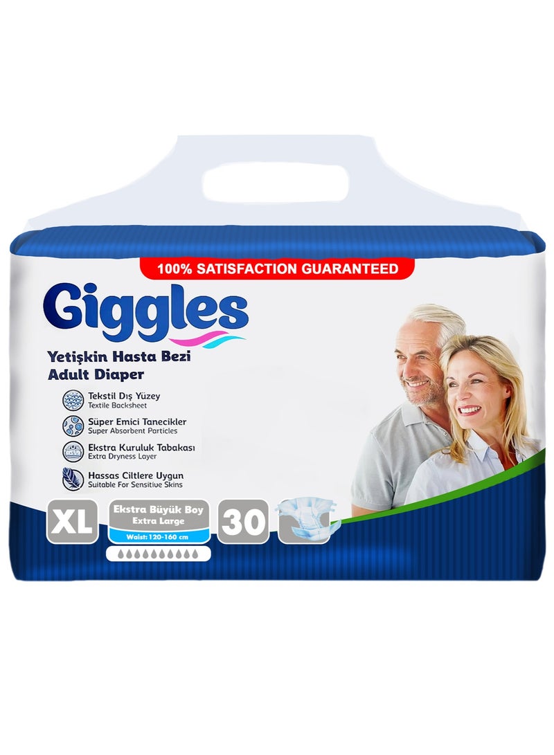 giggles Adult Diaper, Size XL, 30 Count Turkish Made Diaper with Extra Dryness Layer and Wetness Indicator - Image 1