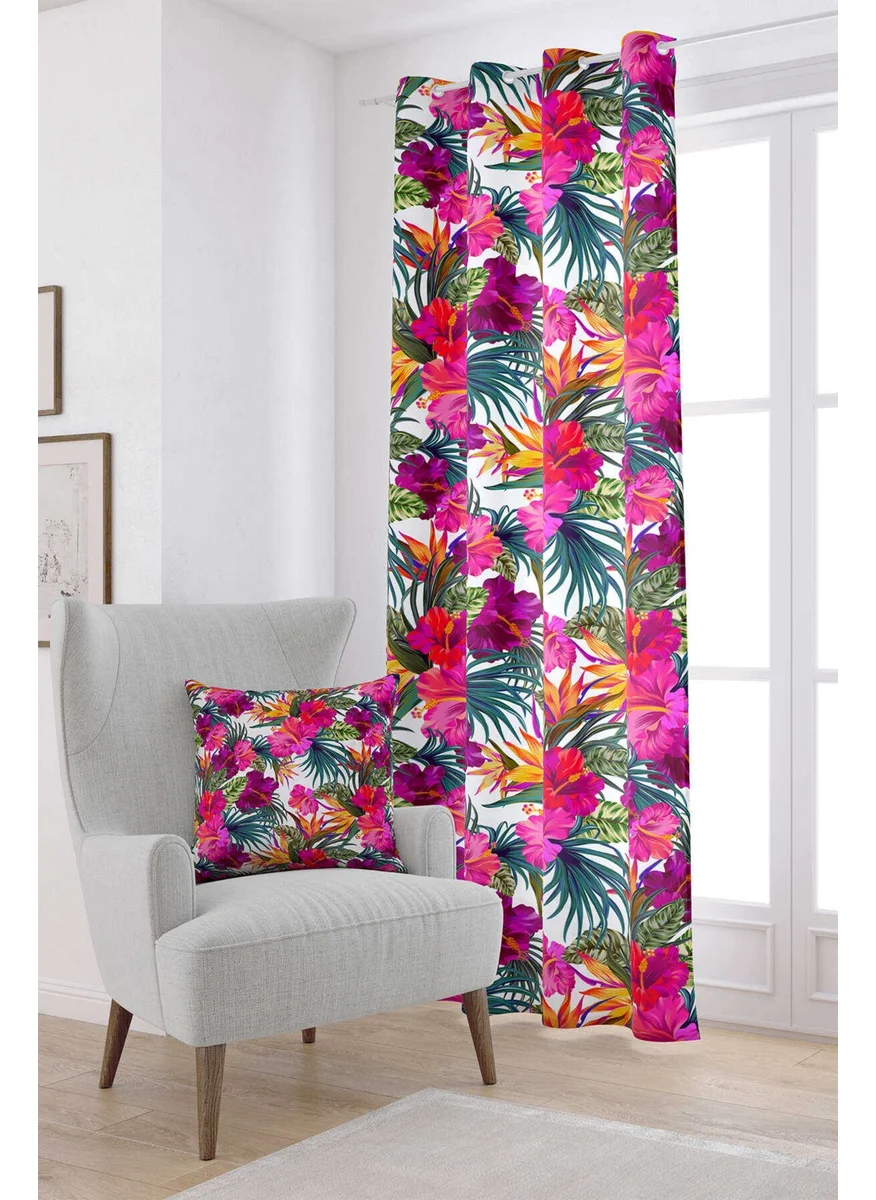 Cango Home Green Pink Tropical Flower Patterned Digital Printed Curtain OTYK544-PR