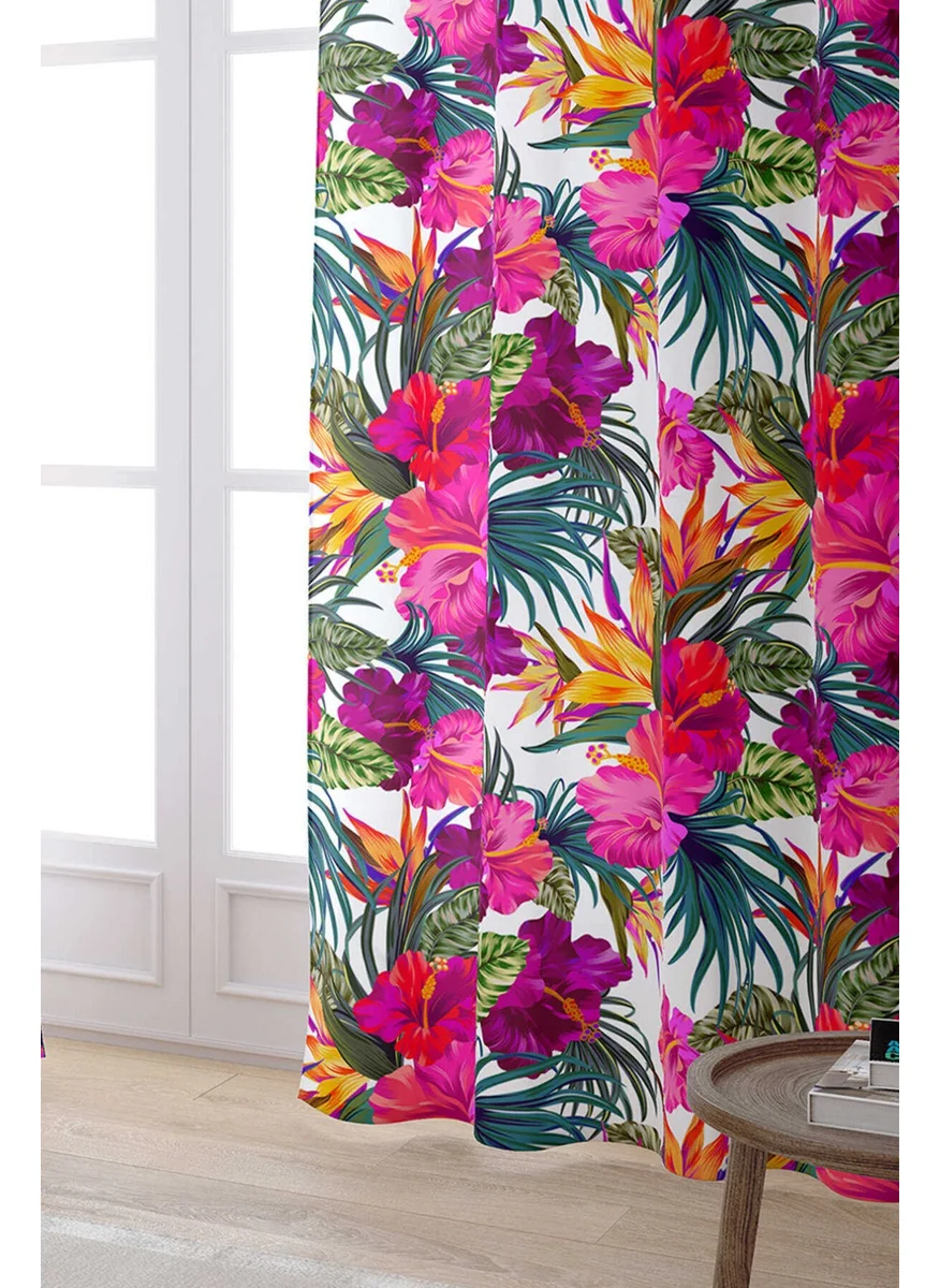 Cango Home Green Pink Tropical Flower Patterned Digital Printed Curtain OTYK544-PR