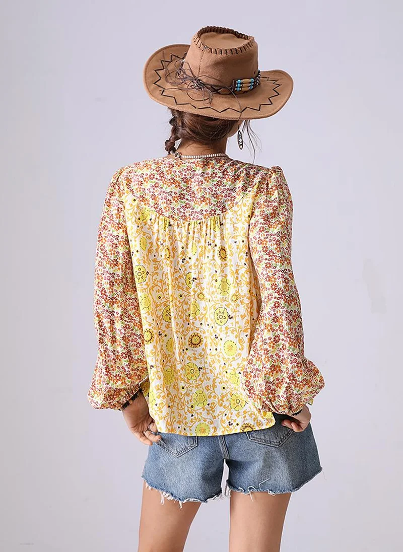 YUNIQEE Yellow V-Neck Long Sleeves Boxy Top