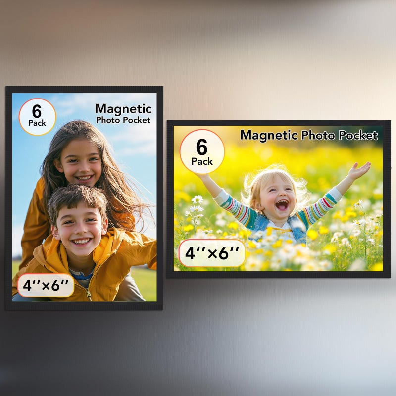 KKJCXY Magnetic Picture Frame, 6 Pcs Magnetic Picture Frames for Refrigerator 4x6, Magnetic Photo Frames with White Border, Refrigerator Magnets for Pictures Suitable Home, School, Office (black, 4x6-6pcs) - Image 1