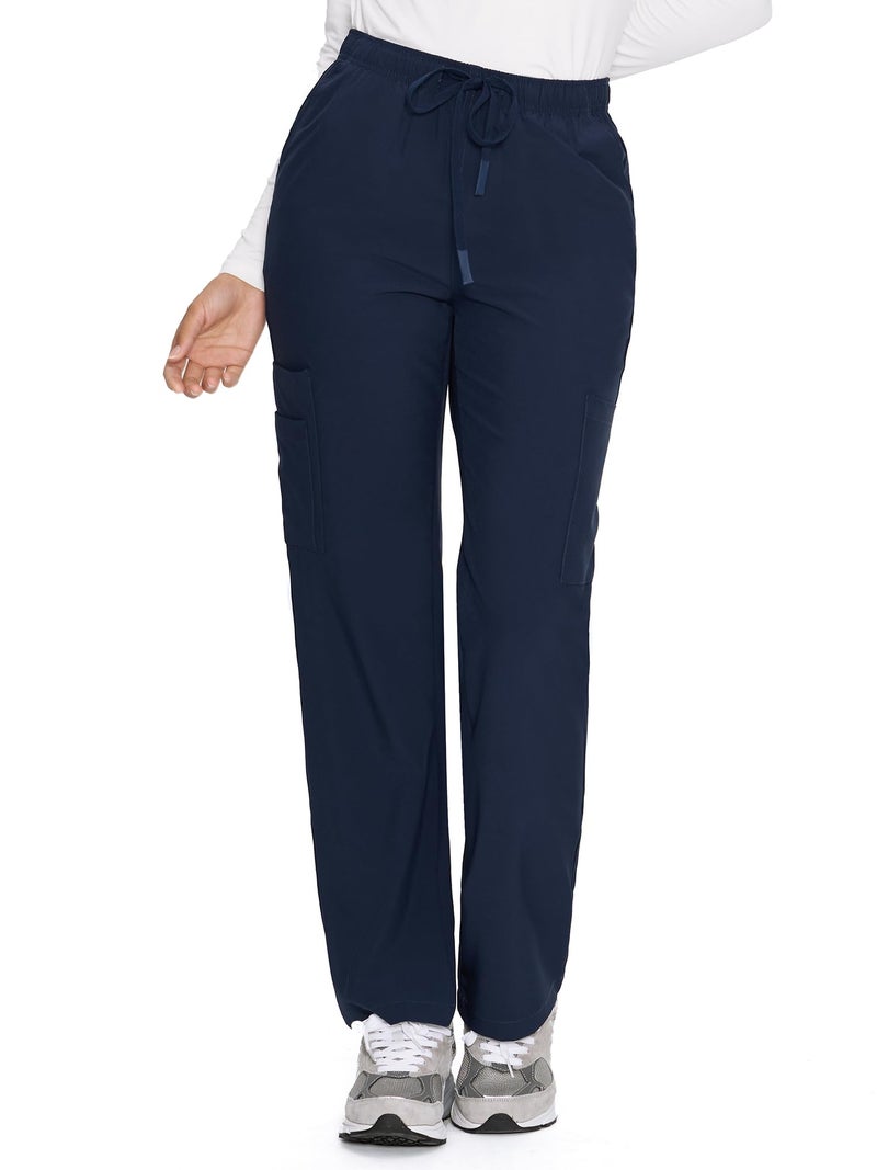 COZYFIT Straight Leg Scrub Pants for Women, Drawstring Soft Stretch, Anti-Wrinkle Women's Scrub Pants with 6 Pockets,Navy Blue,M - Image 3