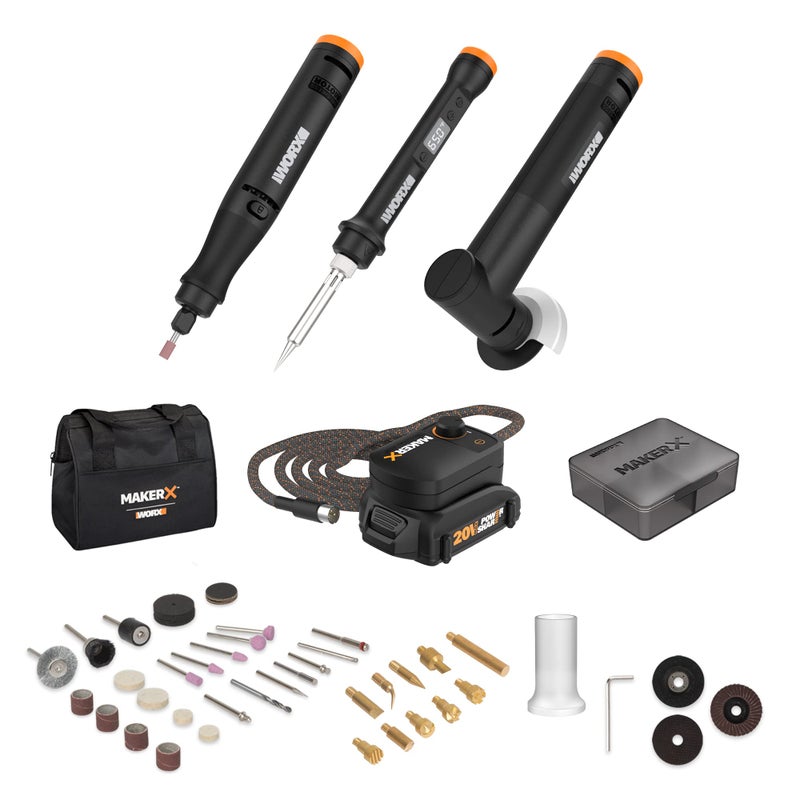 Worx MAKERX WX991L 3pc Crafting Tool Combo Kit - Rotary Tool + Angle Grinder + Wood & Metal Crafter - Image 1