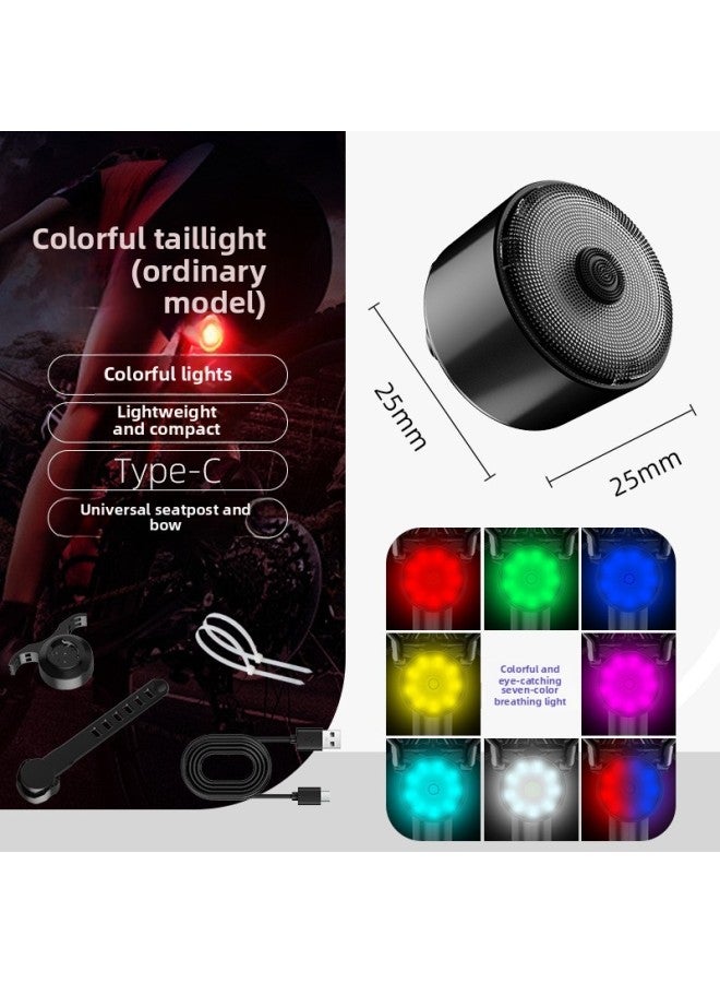 Generic Induction Bicycle Tail Light Super Bright Smart Charging Tail Light Mountain Bike Riding Equipment Night Riding Warning Light-Color:Colorful Non-inductive Model  - Image 1