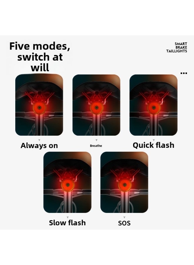 Generic Induction Bicycle Tail Light Super Bright Smart Charging Tail Light Mountain Bike Riding Equipment Night Riding Warning Light-Color:Colorful Non-inductive Model  - Image 5