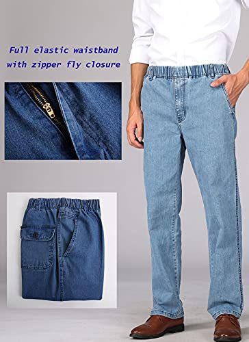 Soojun Mens Casual Loose Fit Elastic Waist Denim Pants, Indigo, 38W x 30L - Image 5