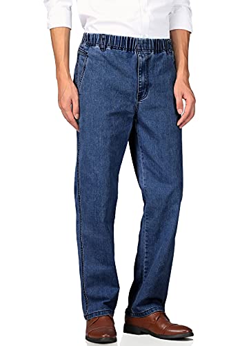 Soojun Mens Casual Loose Fit Elastic Waist Denim Pants, Indigo, 38W x 30L - Image 2