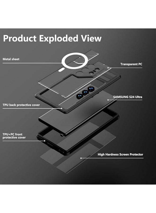 Magnetic Waterproof Case Compatible with Samsung Galaxy S24 Ultra Shockproof IP68 Full Protection Fully Sealed Underwater Cover