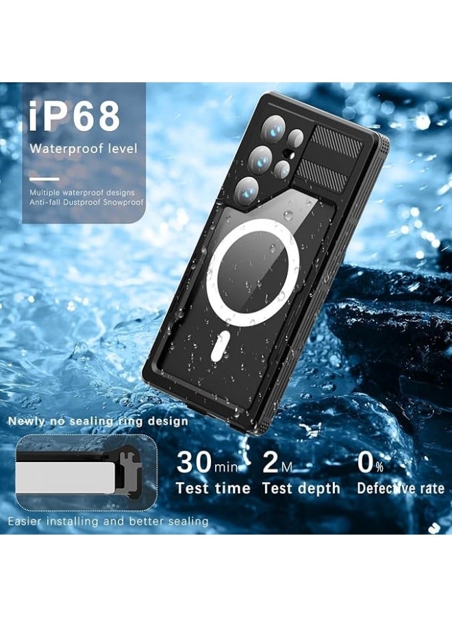 Magnetic Waterproof Case Compatible with Samsung Galaxy S24 Ultra Shockproof IP68 Full Protection Fully Sealed Underwater Cover