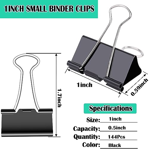 V-chen 144 Pcs Binder Clips 1Inch Medium Paper Clamps for Document Clamp File Wide Metallic Office School and Home SuppliesBlack - Image 3