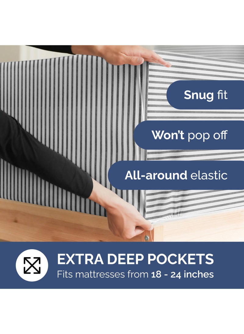 Extra Deep King Sheet Set - 6 Piece Breathable and Cooling Sheets - Hotel Luxury Bed Sheets Set - Easy Fit - Soft  Wrinkle Free and Comfy Sheets Set - Grey Striped Sheet Set with Extra Deep Pockets