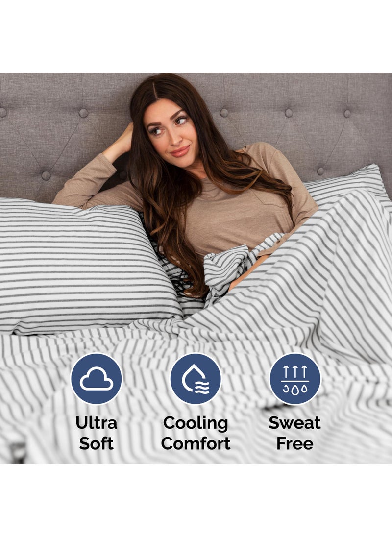 Extra Deep King Sheet Set - 6 Piece Breathable and Cooling Sheets - Hotel Luxury Bed Sheets Set - Easy Fit - Soft  Wrinkle Free and Comfy Sheets Set - Grey Striped Sheet Set with Extra Deep Pockets