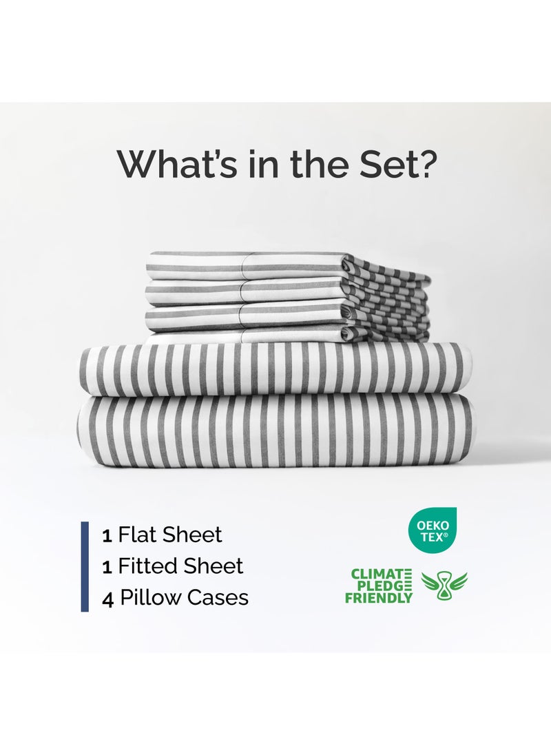 Extra Deep King Sheet Set - 6 Piece Breathable and Cooling Sheets - Hotel Luxury Bed Sheets Set - Easy Fit - Soft  Wrinkle Free and Comfy Sheets Set - Grey Striped Sheet Set with Extra Deep Pockets