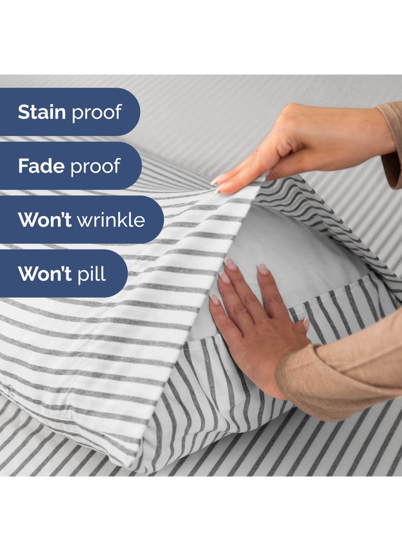 Extra Deep King Sheet Set - 6 Piece Breathable and Cooling Sheets - Hotel Luxury Bed Sheets Set - Easy Fit - Soft  Wrinkle Free and Comfy Sheets Set - Grey Striped Sheet Set with Extra Deep Pockets