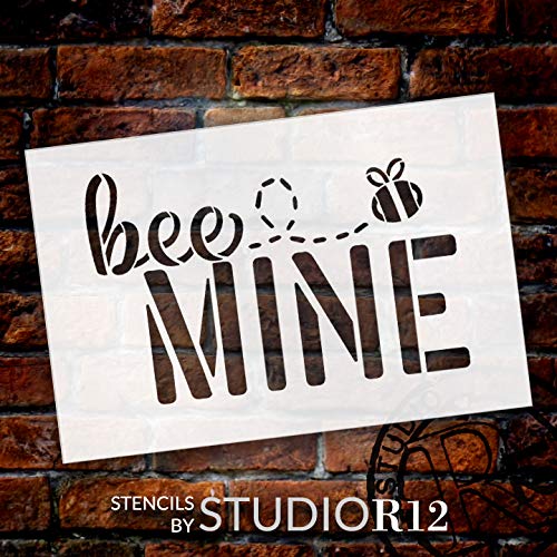 Studio R 12 Bee Mine Stencil with Bumblebee by StudioR12 | Cursive Script | Reusable Mylar Template | Paint Wood Sign | Craft Funny Valentine Gift | DIY Holiday Home Decor | Select Size (9 x 6 inches) - Image 2