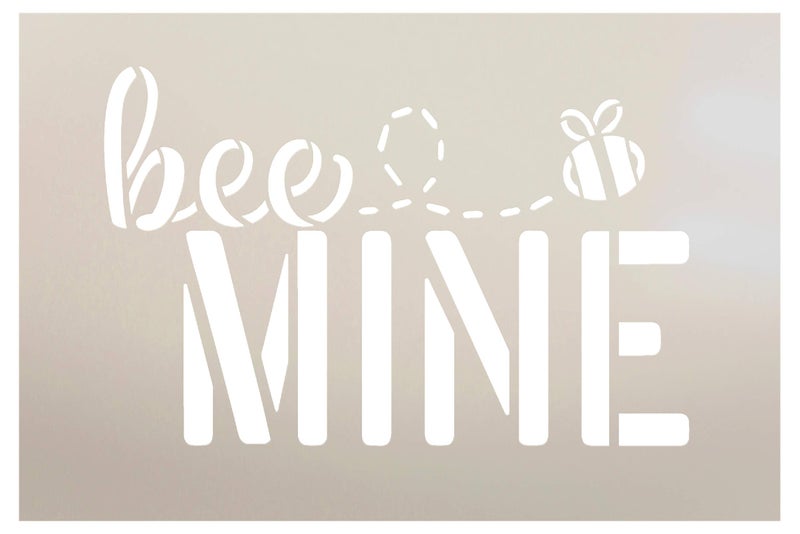 Studio R 12 Bee Mine Stencil with Bumblebee by StudioR12 | Cursive Script | Reusable Mylar Template | Paint Wood Sign | Craft Funny Valentine Gift | DIY Holiday Home Decor | Select Size (9 x 6 inches) - Image 1