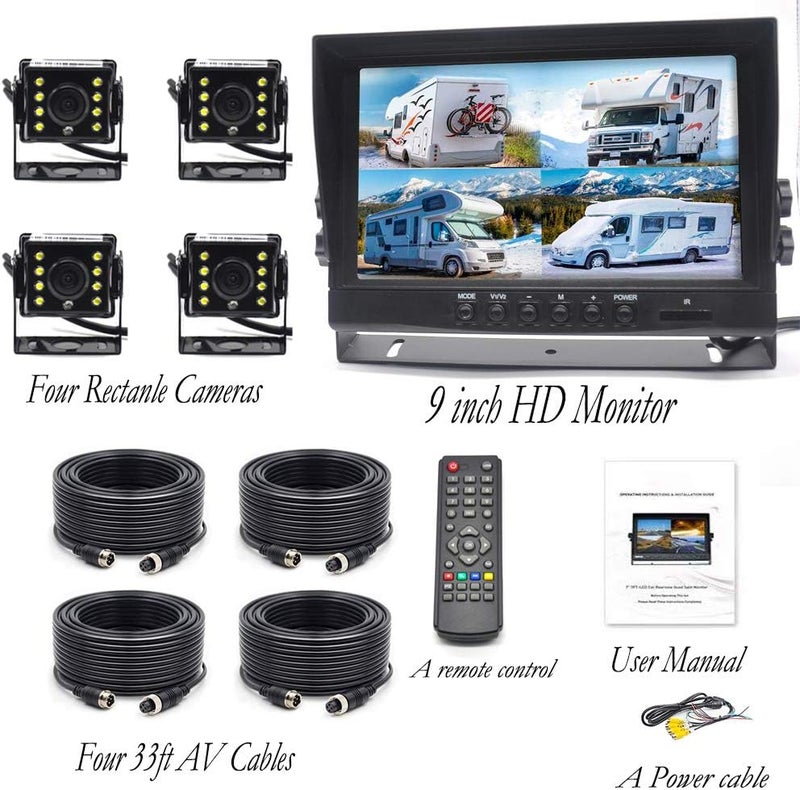 Padarsey Backup Camera System with 9'' Quad View Display and DVR Recording Function - Image 4