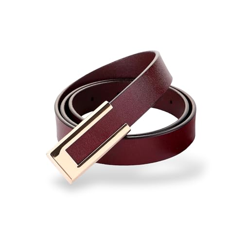 CaserBay Women's Belt Soft Genuine Leather Belts Waist Belt Gold Solid Color Buckle Waistband For Pants, Jeans, Burgundy, For Waist 29"- 31", Women Size S-M, 4-6 - Image 1