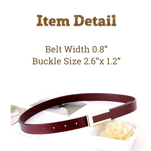 CaserBay Women's Belt Soft Genuine Leather Belts Waist Belt Gold Solid Color Buckle Waistband For Pants, Jeans, Burgundy, For Waist 29"- 31", Women Size S-M, 4-6 - Image 3