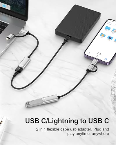 Haoano 2-in-1 USB C/Lightning to USB 3.0 Adapter, USB to USB C OTG Adapter Cable, 5Gbps High-Speed Data Transfer Lightning OTG Adapter Compatible with iPhone 17/16/15/14/13/12/11 Pro, Galaxy S26/S25/S24/S23 - Image 4