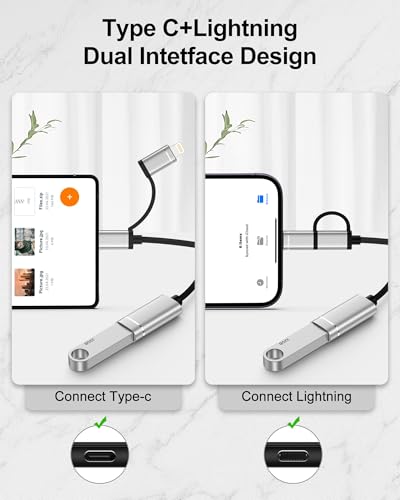 Haoano 2-in-1 USB C/Lightning to USB 3.0 Adapter, USB to USB C OTG Adapter Cable, 5Gbps High-Speed Data Transfer Lightning OTG Adapter Compatible with iPhone 17/16/15/14/13/12/11 Pro, Galaxy S26/S25/S24/S23 - Image 3
