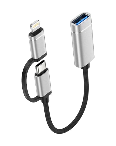 Haoano 2-in-1 USB C/Lightning to USB 3.0 Adapter, USB to USB C OTG Adapter Cable, 5Gbps High-Speed Data Transfer Lightning OTG Adapter Compatible with iPhone 17/16/15/14/13/12/11 Pro, Galaxy S26/S25/S24/S23 - Image 1