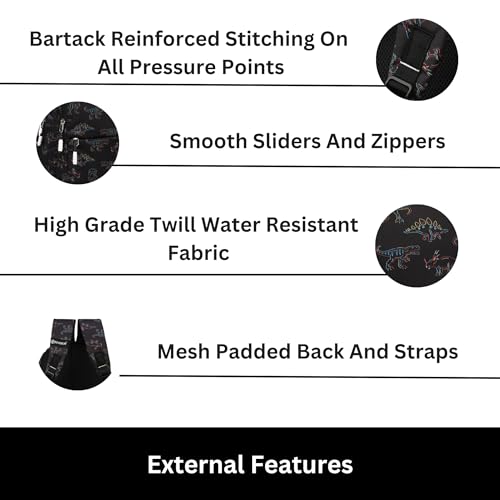 HYDER Kids 20L Zippy Dinosaur Backpack Best Stylish Waterproof Lightweight Casual/Picnic/Tuition/School Bag for Children Boys And Girls (Black) - Image 4