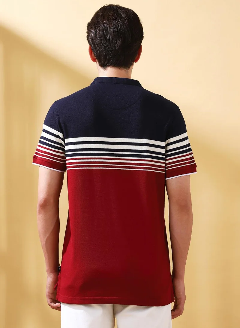 Dennis Lingo Men's Cabernet Cotton Striped Regular Fit T-Shirt