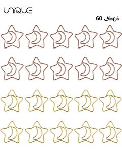 Unique 60 Pcs Moonstar Shape Paper Clips with Clear Box - Rose Gold and Yellow Gold - Funny Cute Paperclips Bookmarks Planner Clips for Fun Office Supplies School Gifts Wedding Decoration  - Image 1