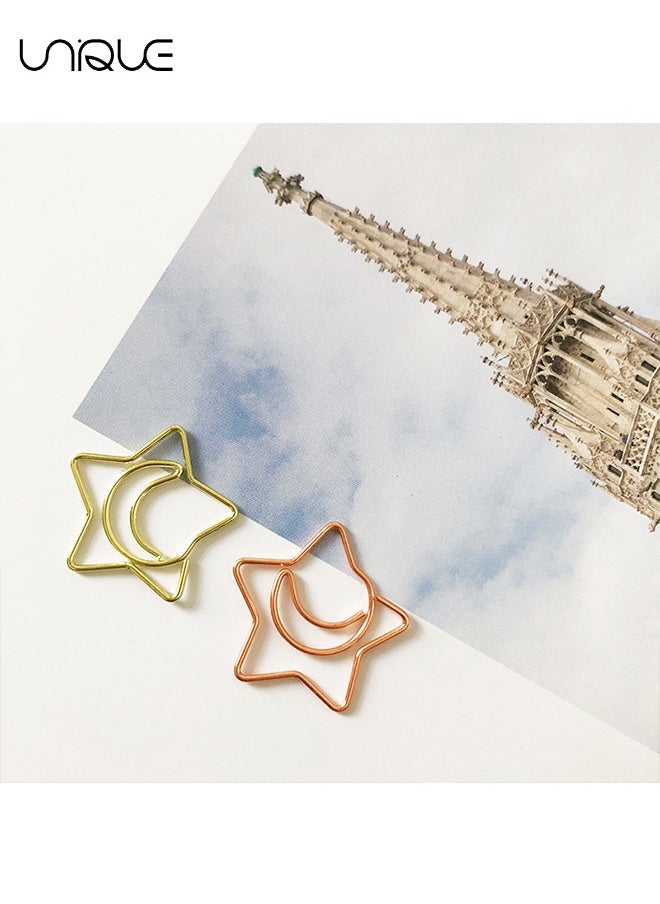 Unique 60 Pcs Moonstar Shape Paper Clips with Clear Box - Rose Gold and Yellow Gold - Funny Cute Paperclips Bookmarks Planner Clips for Fun Office Supplies School Gifts Wedding Decoration  - Image 4