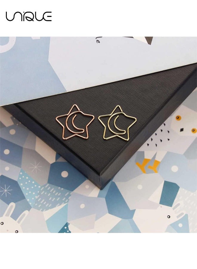 Unique 60 Pcs Moonstar Shape Paper Clips with Clear Box - Rose Gold and Yellow Gold - Funny Cute Paperclips Bookmarks Planner Clips for Fun Office Supplies School Gifts Wedding Decoration  - Image 5