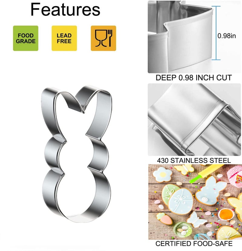 Q-BAKER Easter Cookie Cutters, 3 Pieces Carrot Egg Bunny Rabbite Shapes Metal Cookie Cutters Stainless Steel Sets Holiday Themed Baking Kit - Image 3