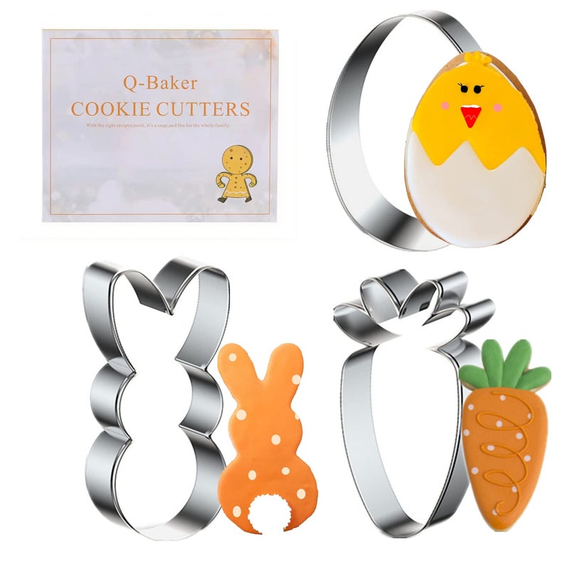 Q-BAKER Easter Cookie Cutters, 3 Pieces Carrot Egg Bunny Rabbite Shapes Metal Cookie Cutters Stainless Steel Sets Holiday Themed Baking Kit - Image 4