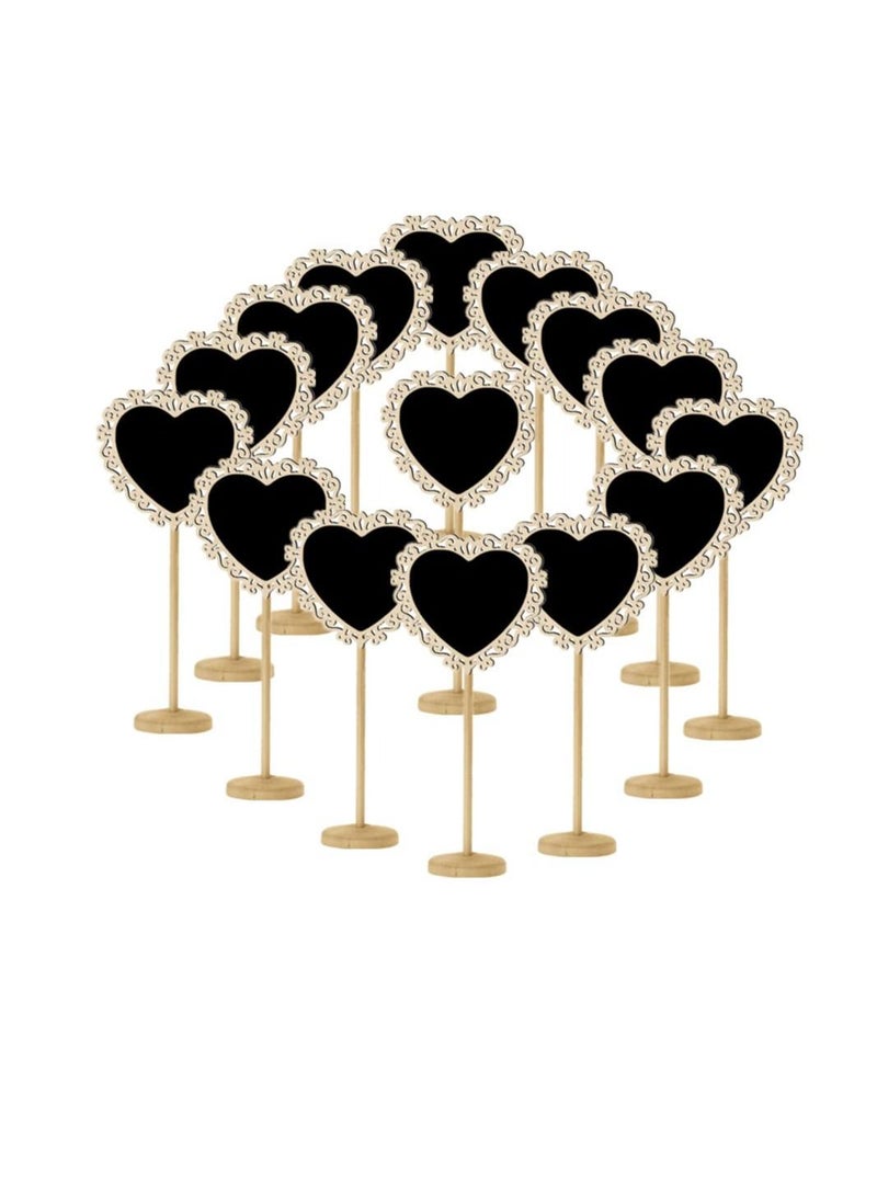 KASTWAVE 15 Pcs Mini Portable Wooden Blackboard, Small Chalkboard Signs Love Heart Shape Food Signs for Wedding, Birthday Parties, Table Numbers and Special Event Decoration  - Image 1